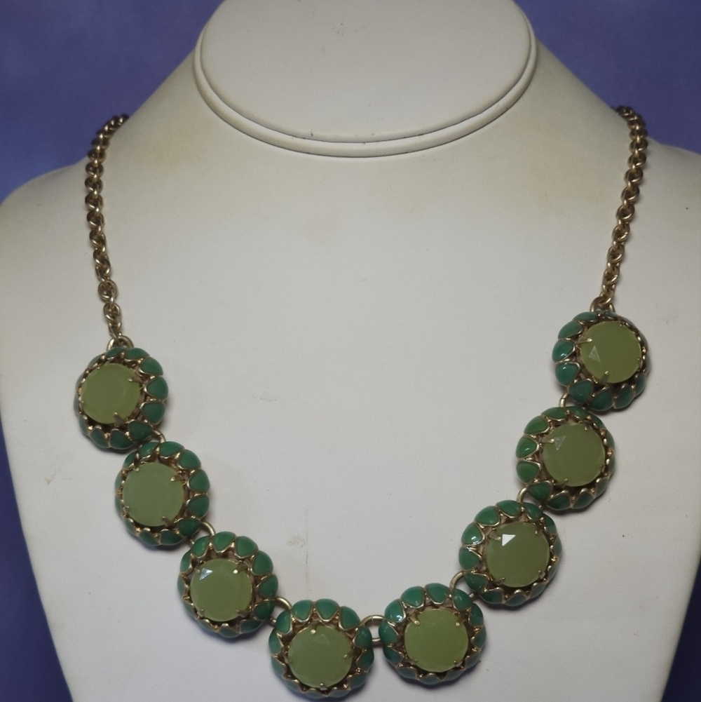 J Crew Lime Green Enamel Cupcake Style Statment Necklace - Picture 8 of 8